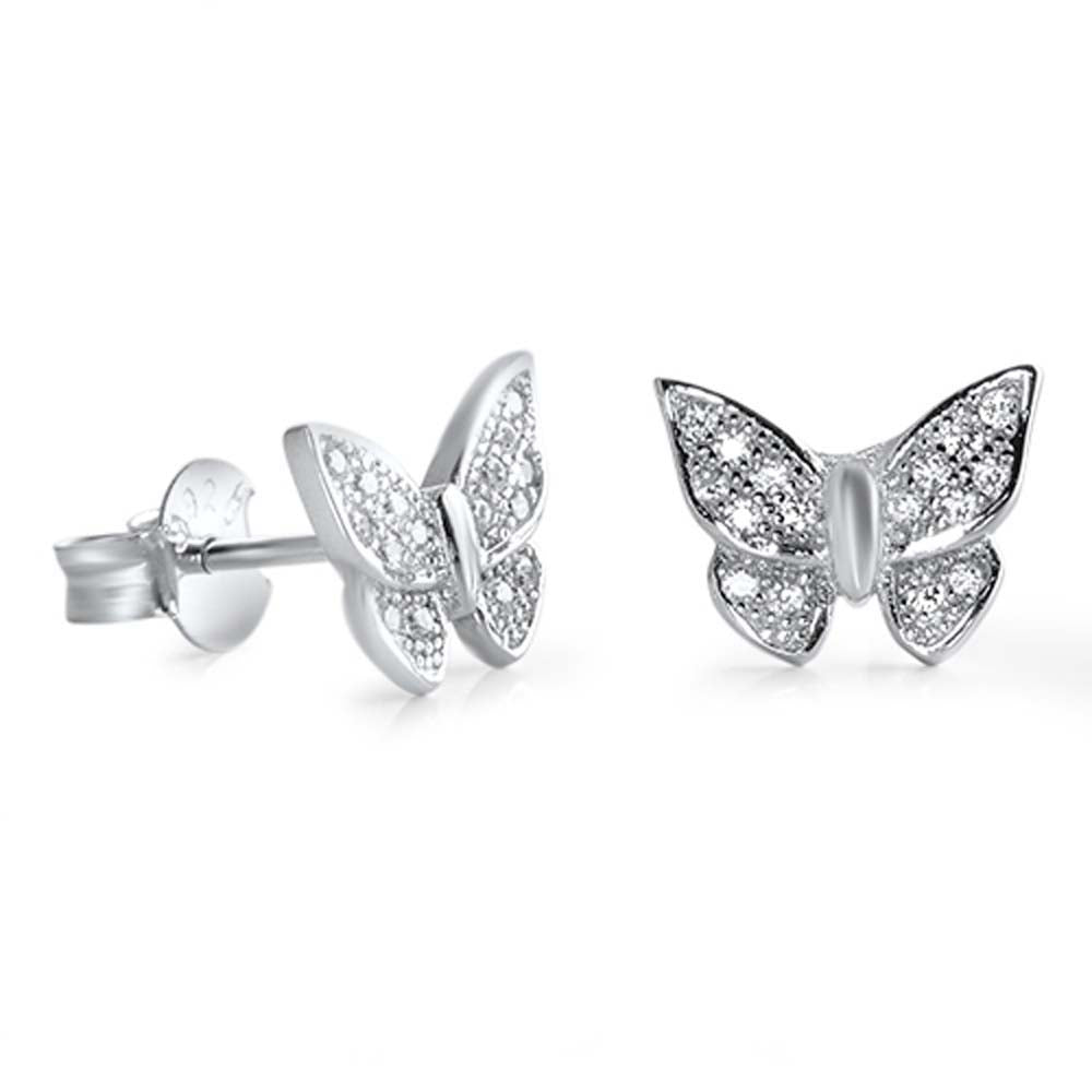 Sterling Silver Butterfly Shaped CZ EarringsAnd Face Height 8 mm