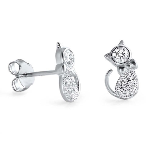 Sterling Silver Cat Shaped CZ Earrings and Face Height 11 mm