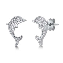 Load image into Gallery viewer, Sterling Silver Clear CZ Dolphin Assorted CZ Earrings