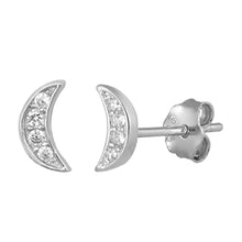 Load image into Gallery viewer, Sterling Silver Clear CZ Crescent Moon Assorted CZ Earrings