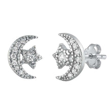Load image into Gallery viewer, Sterling Silver Clear CZ Moon & Star Assorted CZ Earrings