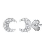 Sterling Silver Rhodium Plated Crescent Moon CZ Earrings