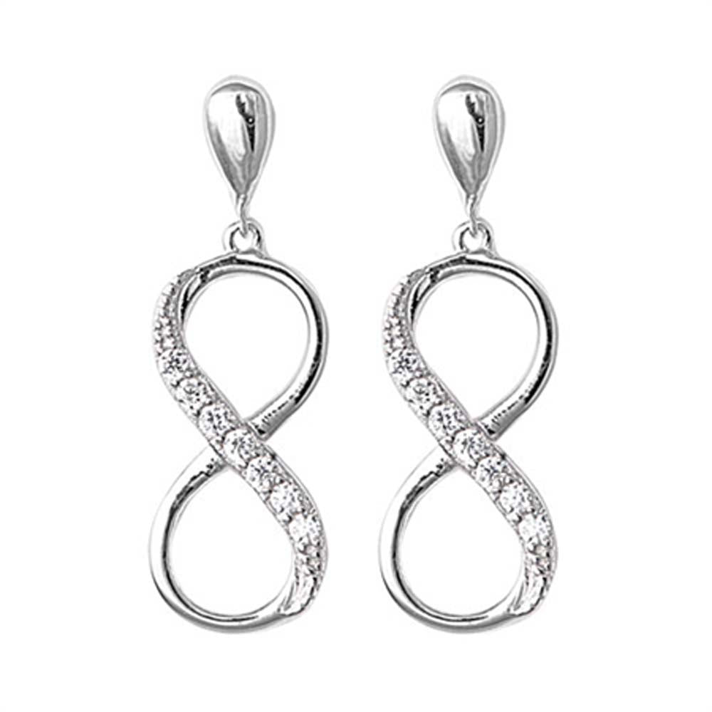 Sterling Silver Clear CZ Hanging Infinity Assorted CZ Earrings