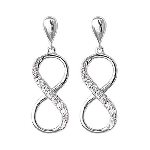 Sterling Silver Clear CZ Hanging Infinity Assorted CZ Earrings