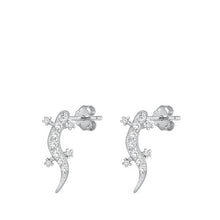 Load image into Gallery viewer, Sterling Silver Rhodium Plated Lizard CZ Earrings