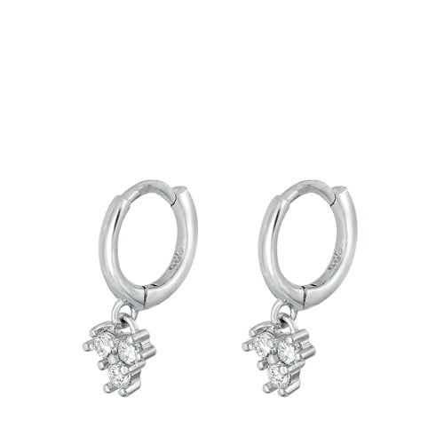 Sterling Silver Rhodium Plated Hanging Hoop Clear CZ Earrings