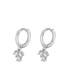 Load image into Gallery viewer, Sterling Silver Rhodium Plated Hanging Hoop Clear CZ Earrings
