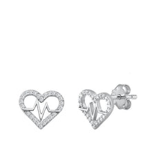 Load image into Gallery viewer, Sterling Silver Rhodium Plated EKG Heartbeat CZ Earrings