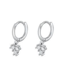 Load image into Gallery viewer, Sterling Silver Rhodium Plated Hanging Hoop Clear CZ Earrings-12mm