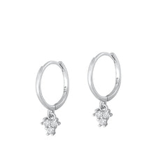 Load image into Gallery viewer, Sterling Silver Rhodium Plated Hoop With Charm Triangle Clear CZ Earrings