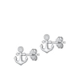 Sterling Silver Rhodium Plated Anchor Stud Earrings