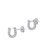 Sterling Silver Rhodium Plated Horseshoe Clear CZ Earrings
