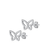 Sterling Silver Rhodium Plated Butterfly Clear CZ Earrings-9.3mm