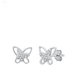 Sterling Silver Rhodium Plated Clear CZ Butterfly Earrings