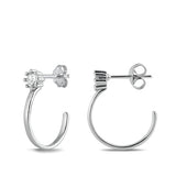 Sterling Silver Rhodium Plated Semicircle Hook Clear CZ Earrings