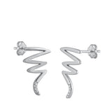 Sterling Silver Rhodium Plated Zigzag Clear CZ Earrings