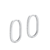 Sterling Silver Rhodium Plated Rectangle Round Clear CZ Earrings