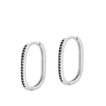 Load image into Gallery viewer, Sterling Silver Rhodium Plated Rectangle Round Black CZ Earrings