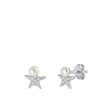 Sterling Silver Rhodium Plated Starfish Pearl Earrings