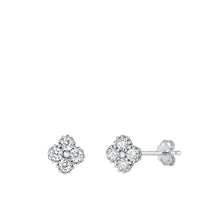 Load image into Gallery viewer, Sterling Silver Rhodium Plated Clear CZ Plumeria Earrings