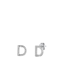 Load image into Gallery viewer, Sterling Silver Rhodium Plated Initial D CZ Earrings
