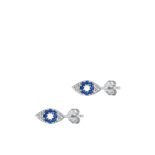 Sterling Silver Rhodium Plated Eye Blue And Clear CZ Earrings