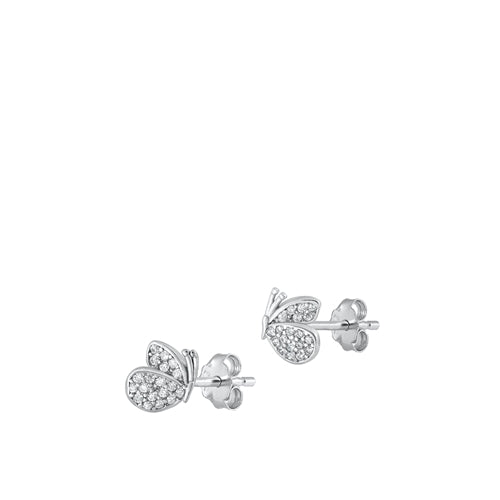 Sterling Silver Rhodium Plated Butterfly Clear CZ Earrings Face Height-6.6mm