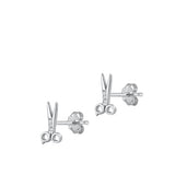 Sterling Silver Rhodium Plated Scissors Clear CZ Earrings