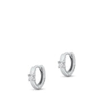 Sterling Silver Rhodium Plated Huggie Hoops Clear CZ Earrings