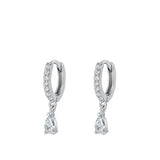 Sterling Silver Rhodium Plated Hoop With Charm Clear CZ Earrings-6.2mm