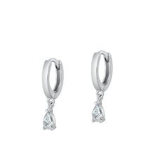 Load image into Gallery viewer, Sterling Silver Rhodium Plated Clear CZ Hoop With Charm Earrings