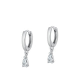 Sterling Silver Rhodium Plated Clear CZ Hoop With Charm Earrings