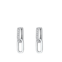 Load image into Gallery viewer, Sterling Silver Rhodium Plated Rectangular Hoop Clear CZ Earrings Face Height-20mm