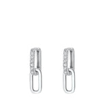 Sterling Silver Rhodium Plated Rectangular Hoop Clear CZ Earrings Face Height-20mm