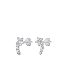 Load image into Gallery viewer, Sterling Silver Rhodium Plated Flowers Clear CZ Earrings-6.2mm