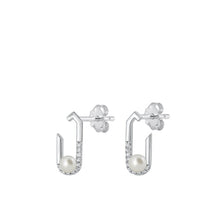 Load image into Gallery viewer, Sterling Silver Rhodium Plated Pearl And Clear CZ Earrings-14.8mm