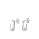 Sterling Silver Rhodium Plated Pearl And Clear CZ Earrings-14.8mm