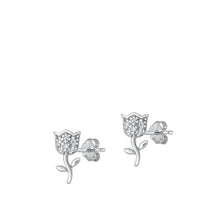 Load image into Gallery viewer, Sterling Silver Rhodium Plated Rose Clear CZ Earrings