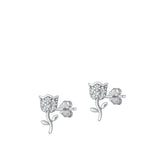Sterling Silver Rhodium Plated Rose Clear CZ Earrings