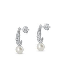 Load image into Gallery viewer, Sterling Silver Rhodium Plated Pearl And Clear CZ Earrings