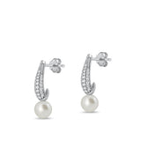 Sterling Silver Rhodium Plated Pearl And Clear CZ Earrings