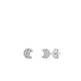 Sterling Silver Rhodium Plated Moon Clear CZ Earrings Face Height-4.9mm