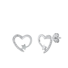 Load image into Gallery viewer, Sterling Silver Rhodium Plated Heart Clear CZ Earrings Face Height-11.5mm