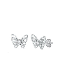 Load image into Gallery viewer, Sterling Silver Polished Butterfly Clear CZ Earrings Face Height-10.7mm
