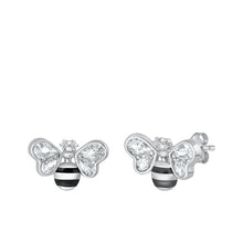 Load image into Gallery viewer, Sterling Silver Rhodium Plated Bee Clear CZ Earrings Face Height-11.8mm