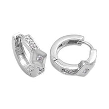 Load image into Gallery viewer, Sterling Silver Fancy Huggie Hoop Earring with Clear Czs Inlaid and Diamond Shape with Single Cz on CenterAnd Earring Height of 14MM and Thickness of 3MM