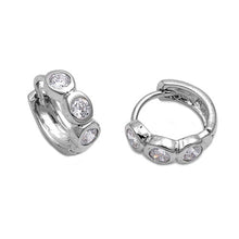 Load image into Gallery viewer, Sterling Silver Stylish Huggie Hoop Earring with Round Clear Cz Bezel SetAnd Earring Diameter of 14MM and Thickness of 5MM