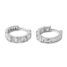 Load image into Gallery viewer, Sterling Silver Fancy Huggie Hoop Earring with Round Clear CzsAnd Earring Height of 17MM