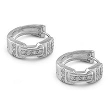 Load image into Gallery viewer, Sterling Silver Fancy Shape Huggie Hoop Earring with Clear Czs InlaidAnd Earring Height of 17MM