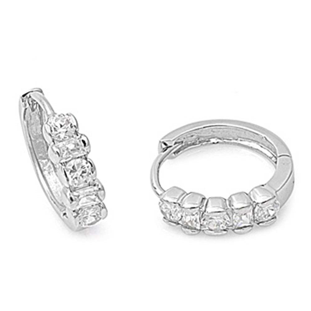 Sterling Silver Fancy Huggie Hoop Earring Set with Different Cut Clear CzsAnd Earring Diameter of 16MM